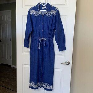 Anne Marie Size 12 Prairie Blue Floral Button Front Cotton Maxi Dress